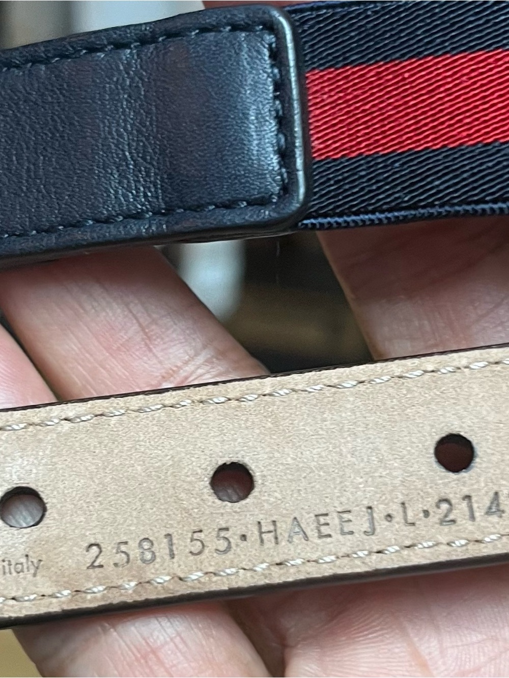 Gucci Blue Leather Belt with Red and Navy Stripe and Silver G Buckle Elastic - Picture 5 of 5